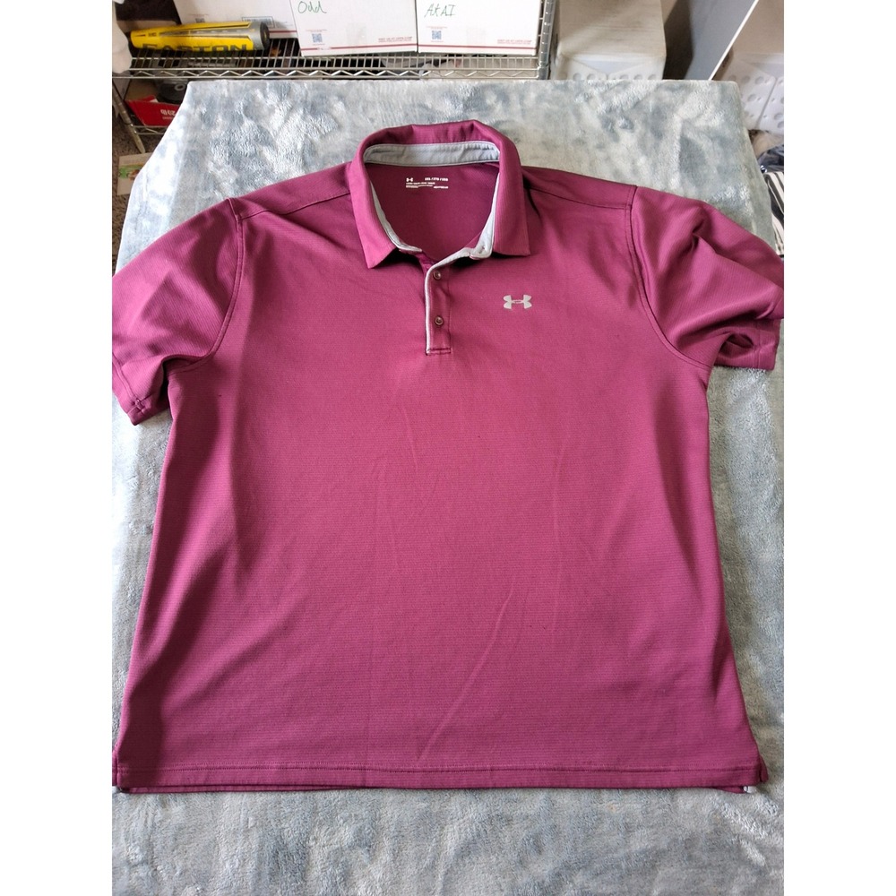 Under Armour Mens 3XL Maroon HeatGear Loose Fit Short Sleeve Polo Shirt Burgundy